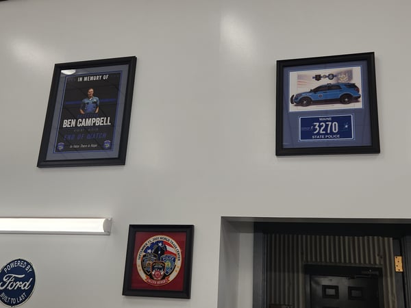 Wall plaques inside auto shop