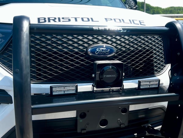 closeup of grill and guards of police vehicle