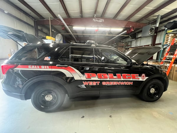 red and black police vehicle