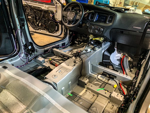 police vehicle interior torn out during upfitting work