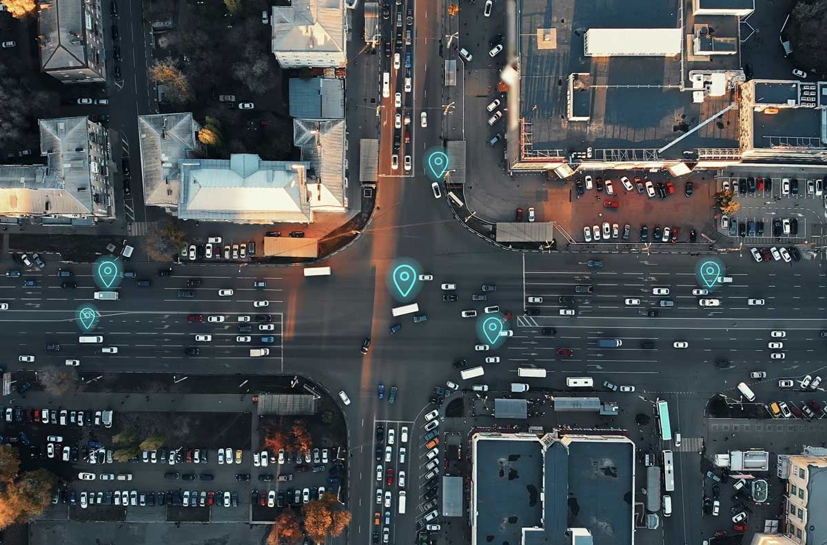 Overhead view of street intersection