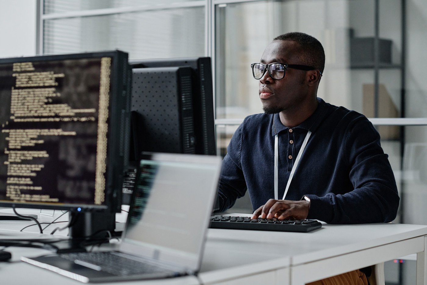 Cybersecurity expert at desk